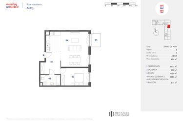 Rzut - Mieszkanie na sprzedaż 2 pokoje o powierzchni 61,4 m² - numer A2.0.4 w Mieszkaj w mieście Załęska od Nowa