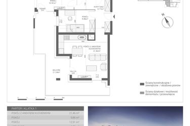 Rzut - Mieszkanie na sprzedaż 3 pokoje o powierzchni 59,99 m² - numer M2 w Apartamenty Przystań bud. F