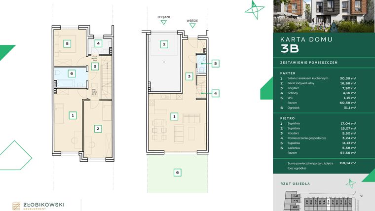Rzut - Dom na sprzedaż 4 pokoje o powierzchni 118,14 m² - numer 3B w Zapolskiej 12