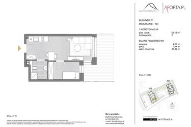Rzut - Mieszkanie na sprzedaż 2 pokoje o powierzchni 33,11 m² - numer P1 M04 w Swieradow600