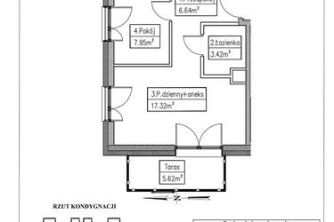 Rzut - Mieszkanie na sprzedaż 2 pokoje o powierzchni 35,33 m² - numer 17 w Działkowa 68