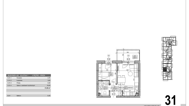 Rzut - Mieszkanie na sprzedaż 2 pokoje o powierzchni 31,06 m² - numer A.9.M.31 w Sobola Biel A9