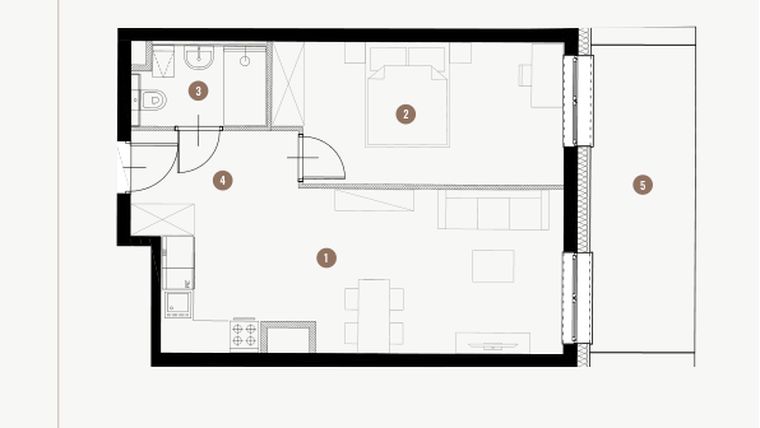 Rzut - Mieszkanie na sprzedaż 2 pokoje o powierzchni 42,41 m² - numer II.2.4 w Tuwima Apartments