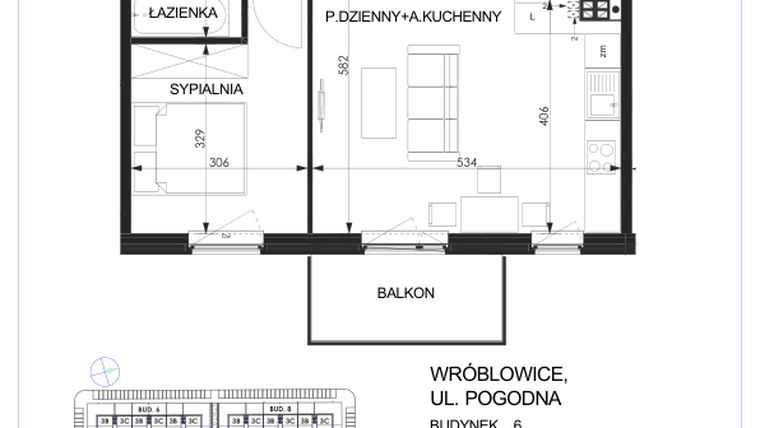 Rzut - Mieszkanie na sprzedaż 2 pokoje o powierzchni 47,6 m² - numer 6A - 3A w Zielona Lutynia