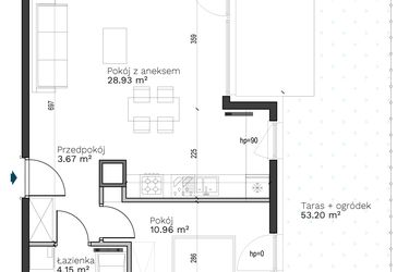 Rzut - Mieszkanie na sprzedaż 2 pokoje o powierzchni 47,71 m² - numer B-5 w Destino
