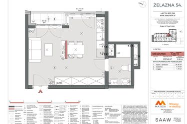 Rzut - Mieszkanie na sprzedaż 1 pokój o powierzchni 28,54 m² - numer A.06.18 w Żelazna 54