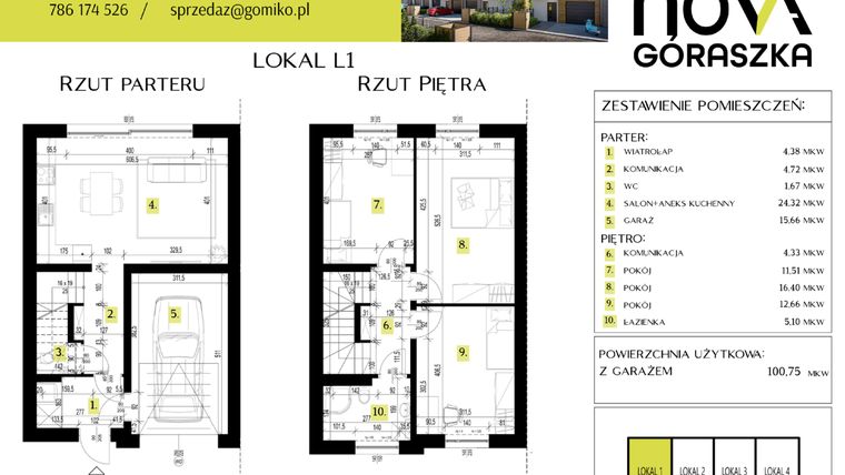 Rzut - Mieszkanie na sprzedaż 5 pokoi o powierzchni 147,95 m² - numer L1 w Nova Góraszka