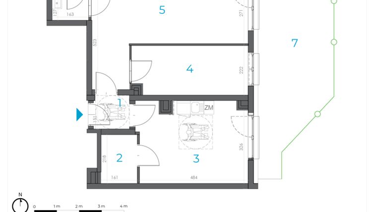 Rzut - Lokal użytkowy na sprzedaż 3 pokoje o powierzchni 65,22 m² - numer 1.B.13 w Incepti Gaj 2