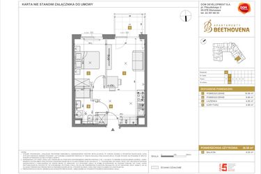 Rzut - Mieszkanie na sprzedaż 2 pokoje o powierzchni 36,56 m² - numer D22 w Apartamenty Beethovena etap 2 - apartamenty inwestycyjne
