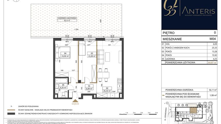 Rzut - Mieszkanie na sprzedaż 3 pokoje o powierzchni 64,87 m² - numer M.04 w Ożarowska 35