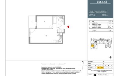 Rzut - Mieszkanie na sprzedaż 2 pokoje o powierzchni 39,32 m² - numer 5 w Morwowa 3 - Apartamenty Inwestycyjne