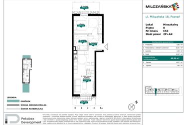 Rzut - Mieszkanie na sprzedaż 2 pokoje o powierzchni 46,36 m² - numer C53 w Milczańska 18