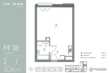 Rzut - Mieszkanie na sprzedaż 1 pokój o powierzchni 35,29 m² - numer M.18 w Ja\nas