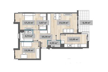 Rzut - Mieszkanie na sprzedaż 3 pokoje o powierzchni 81,64 m² - numer F1.C.04.01 w Sady Żoliborz
