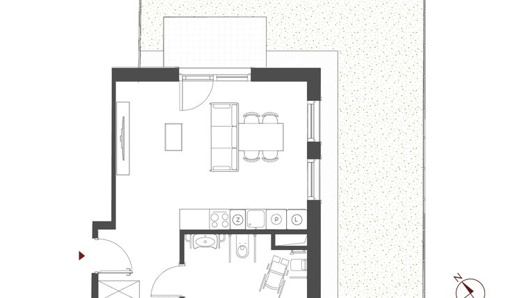 Rzut - Mieszkanie na sprzedaż 1 pokój o powierzchni 35,89 m² - numer A.0.1 w Apartamenty Symfonia