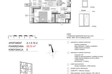 Rzut - Mieszkanie na sprzedaż 1 pokój o powierzchni 29,76 m² - numer A.1.5.15U w Mikołajki Apartamenty