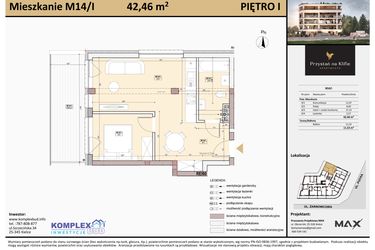 Rzut - Mieszkanie na sprzedaż 2 pokoje o powierzchni 42,03 m² - numer M14 w Przystań na Klifie