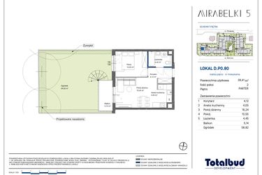 Rzut - Mieszkanie na sprzedaż 2 pokoje o powierzchni 39,41 m² - numer D.P0.80 w Mirabelki 5