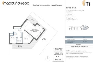 Rzut - Mieszkanie na sprzedaż 3 pokoje o powierzchni 49,67 m² - numer M01 w Madalińskiego