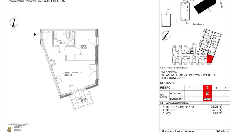 Rzut - Lokal użytkowy na sprzedaż 2 pokoje o powierzchni 39,49 m² - numer 63 w RZ21