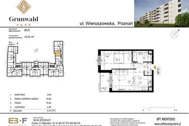 Rzut - Mieszkanie na sprzedaż 2 pokoje o powierzchni 43,76 m² - numer 8 F/2 w Grunwald Park