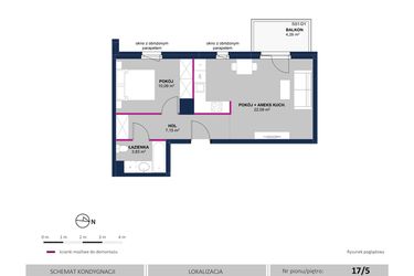 Rzut - Mieszkanie na sprzedaż 2 pokoje o powierzchni 43,16 m² - numer 133 w Moja Północna Etap III