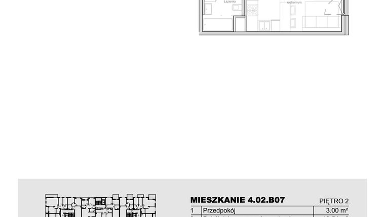 Rzut - Mieszkanie na sprzedaż 1 pokój o powierzchni 26,12 m² - numer 4.02.B07 w Ogrody Andersa III