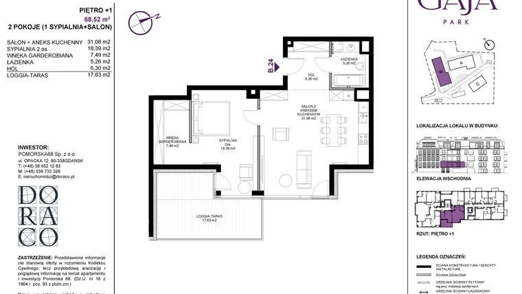 Rzut - Mieszkanie na sprzedaż 2 pokoje o powierzchni 68,52 m² - numer B.24 w Gaja Park