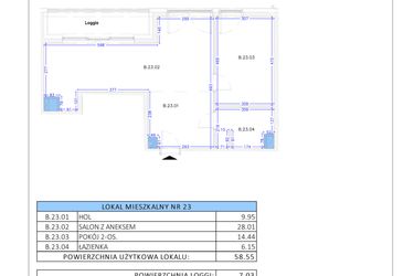 Rzut - Mieszkanie na sprzedaż 2 pokoje o powierzchni 58,55 m² - numer B.23 w Gaja Park