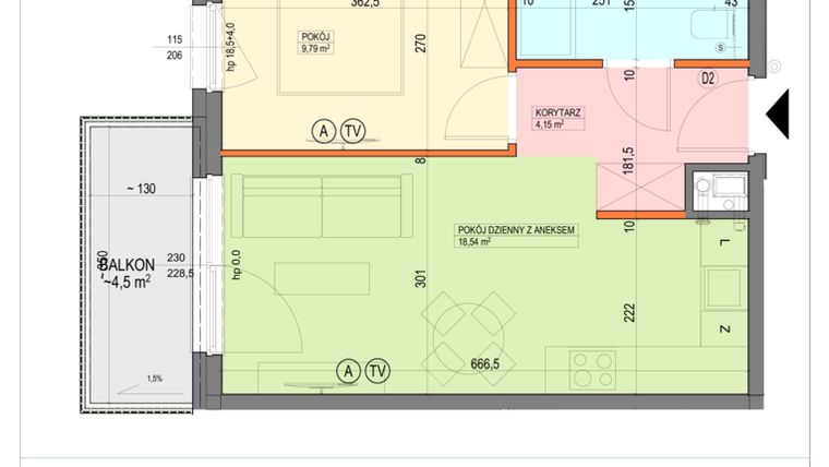 Rzut - Mieszkanie na sprzedaż 2 pokoje o powierzchni 36,79 m² - numer B1.1.07.2a w Junique I.II