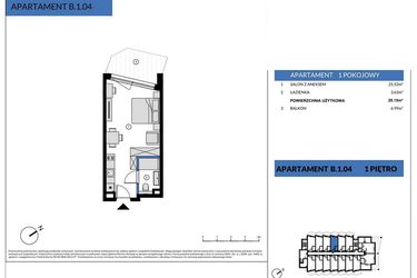 Rzut - Mieszkanie na sprzedaż 1 pokój o powierzchni 29,15 m² - numer B.1.04 w Wind Yacht