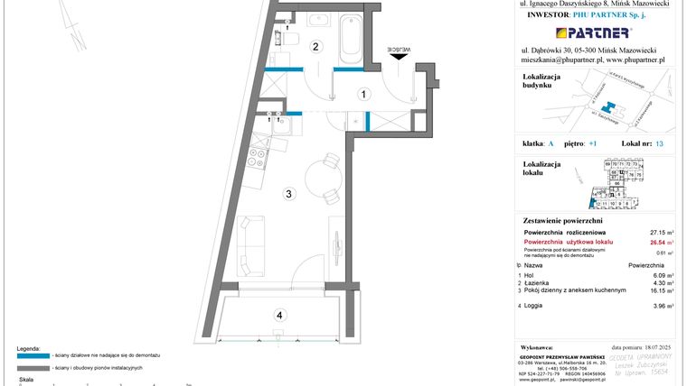 Rzut - Mieszkanie na sprzedaż 1 pokój o powierzchni 27,15 m² - numer A.1.13 w Daszyńskiego Square etap 1