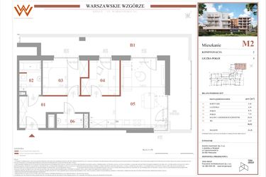 Rzut - Mieszkanie na sprzedaż 3 pokoje o powierzchni 56,52 m² - numer M2 w Warszawskie Wzgórze