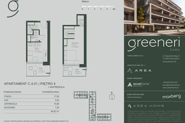 Rzut - Mieszkanie na sprzedaż 2 pokoje o powierzchni 36,62 m² - numer C.4.01 w Greeneri Park
