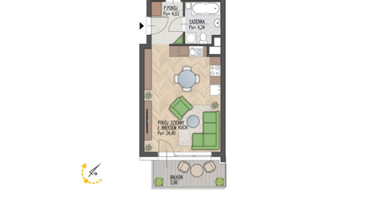 Rzut - Mieszkanie na sprzedaż 2 pokoje o powierzchni 46,41 m² - numer 31 w Enklawa Starosielce