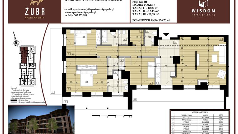 Rzut - Mieszkanie na sprzedaż 4 pokoje o powierzchni 126,7 m² - numer M-28 w Żubr Apartamenty