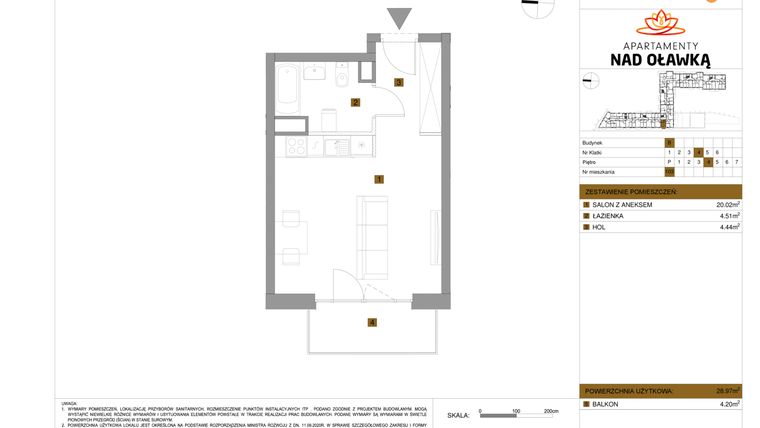 Rzut - Mieszkanie na sprzedaż 1 pokój o powierzchni 28,97 m² - numer 103 w Apartamenty nad Oławką etap II