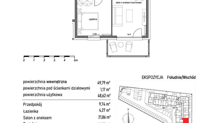 Rzut - Mieszkanie na sprzedaż 2 pokoje o powierzchni 49,79 m² - numer 2.3.6. w Dywizjonu 303
