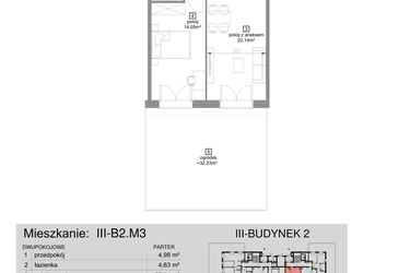 Rzut - Mieszkanie na sprzedaż 2 pokoje o powierzchni 45,8 m² - numer III-B2.M3 w Strefa Cegielnia 3