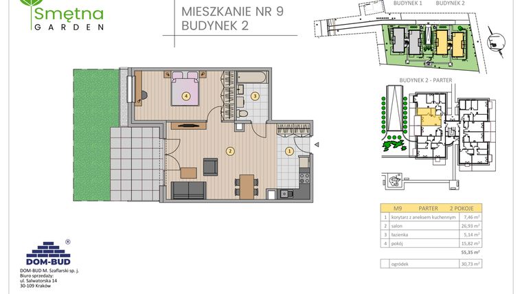 Rzut - Mieszkanie na sprzedaż 2 pokoje o powierzchni 55,35 m² - numer 9 w Smętna Garden