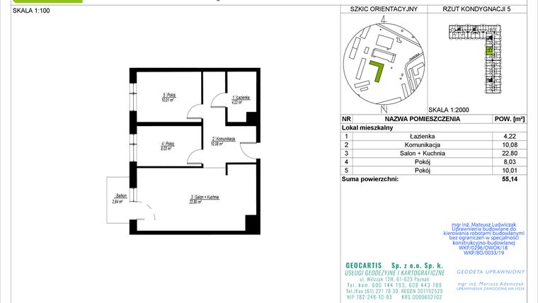 Rzut - Mieszkanie na sprzedaż 3 pokoje o powierzchni 55,14 m² - numer C94 w Jasielska 8C