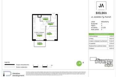 Rzut - Mieszkanie na sprzedaż 2 pokoje o powierzchni 36,94 m² - numer C.5.29 w JA_SIELSKA V