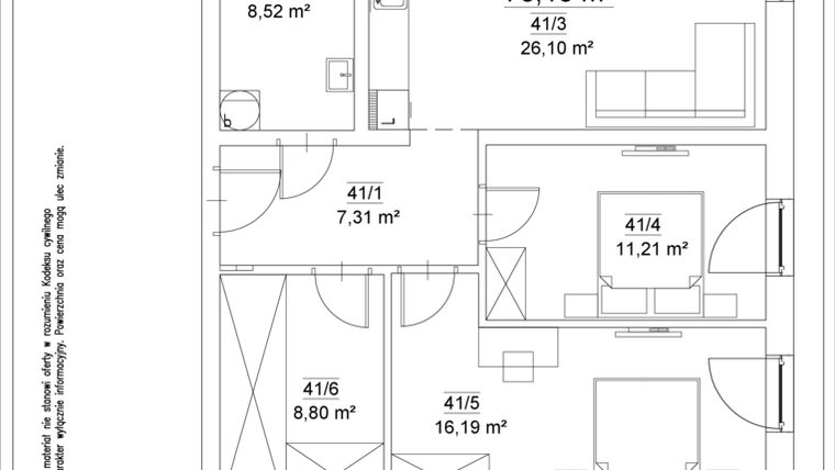 Rzut - Mieszkanie na sprzedaż 3 pokoje o powierzchni 78,13 m² - numer 41 w Osiedle Teatralne 19 - apartamenty inwestycyjne