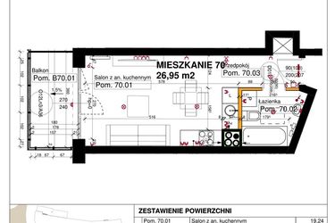 Rzut - Mieszkanie na sprzedaż 1 pokój o powierzchni 26,95 m² - numer M70 w Srebrzyńska Park IV
