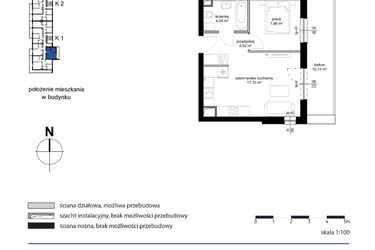 Rzut - Mieszkanie na sprzedaż 2 pokoje o powierzchni 33,64 m² - numer M26 w Kwarcowe Wzgórze