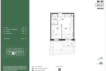 Rzut - Mieszkanie na sprzedaż 2 pokoje o powierzchni 41,74 m² - numer 1 w Przewóz Solar Garden