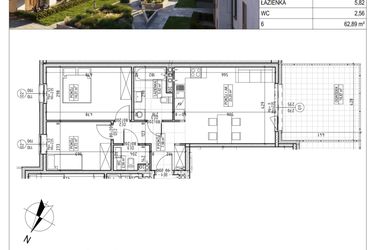 Rzut - Mieszkanie na sprzedaż 3 pokoje o powierzchni 62,89 m² - numer M.B7.00.02 w Osiedle Harmonia bud. B7