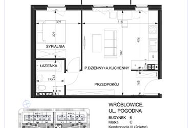 Rzut - Mieszkanie na sprzedaż 2 pokoje o powierzchni 46,9 m² - numer 6C - 3B w Zielona Lutynia