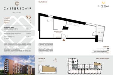 Rzut - Mieszkanie na sprzedaż 1 pokój o powierzchni 43,74 m² - numer 73 w Cystersów 19 - lokale inwestycyjne