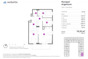 Rzut - Mieszkanie na sprzedaż 4 pokoje o powierzchni 79,33 m² - numer 1.D.1.06 w Murapol Argentum